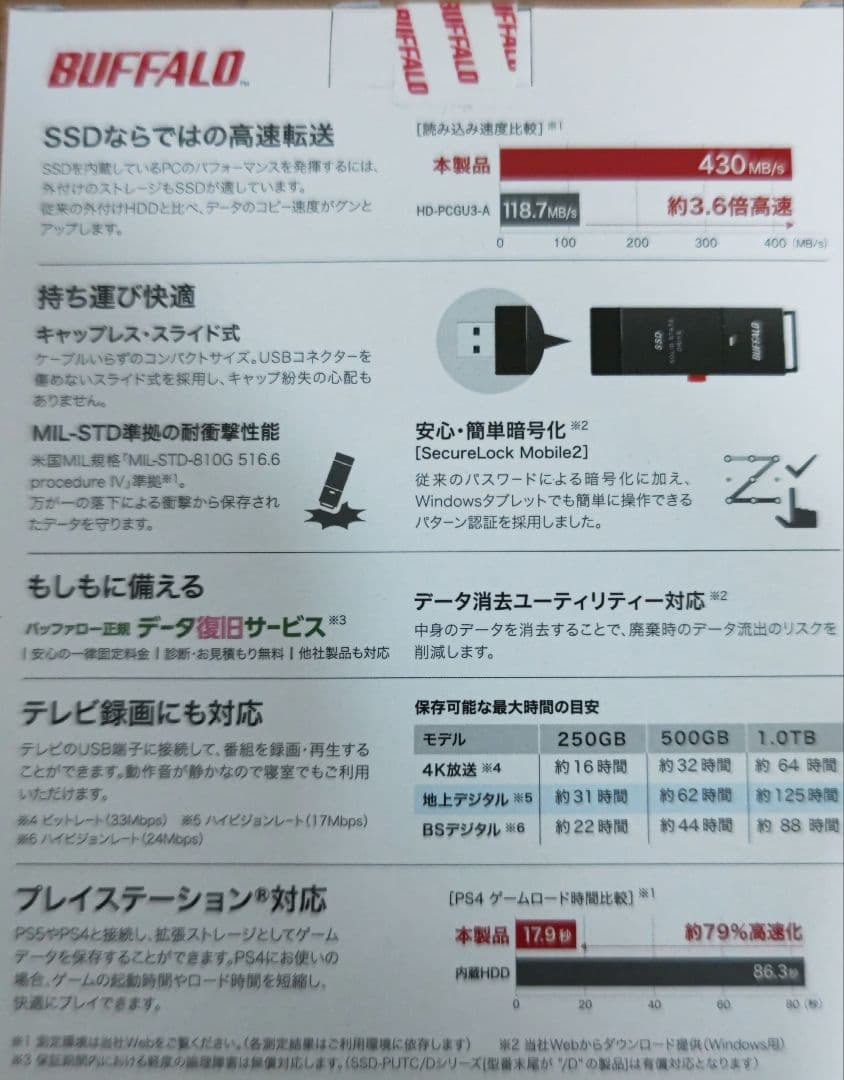 【新品未開封】バッファロー SSD-PUT1.0U3BC/D 外付けSSD 1T