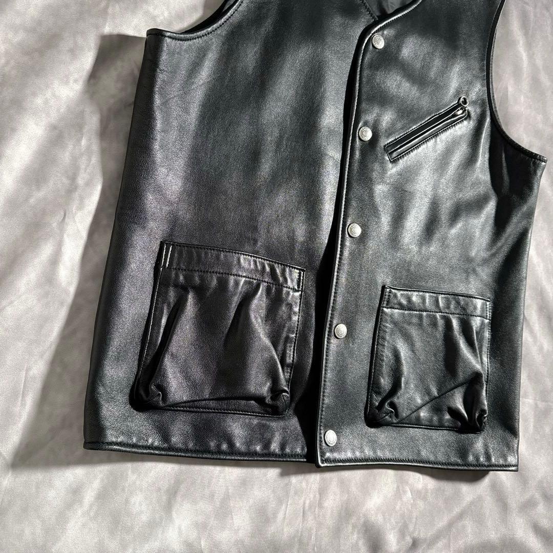 極美品　Schott ライダース ラムレザーベスト ショット ジャケット　黒　S