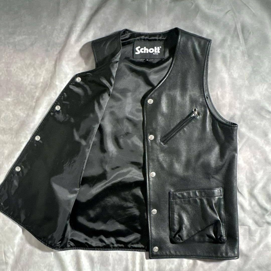 極美品　Schott ライダース ラムレザーベスト ショット ジャケット　黒　S
