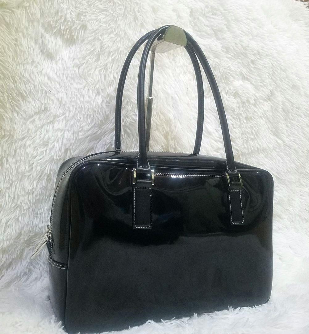 【極美品・現行】傳濱野 ボストンバッグ ハンドバッグ エナメル 黒 肩掛け可