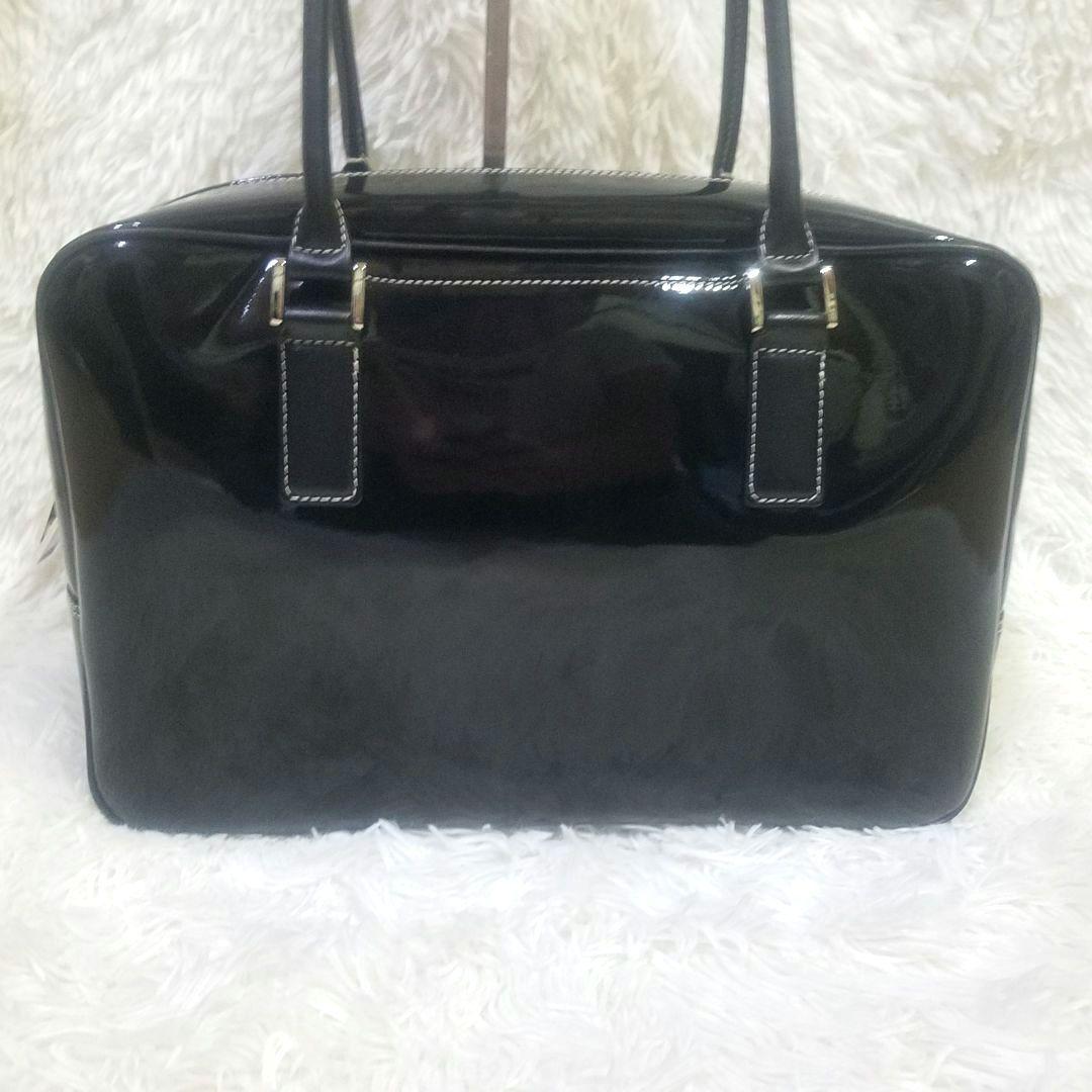【極美品・現行】傳濱野 ボストンバッグ ハンドバッグ エナメル 黒 肩掛け可