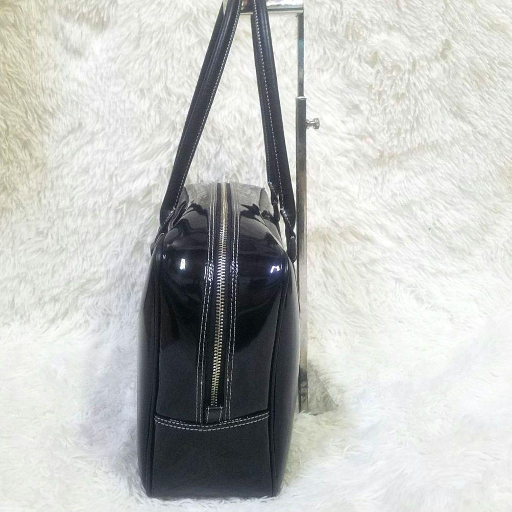 【極美品・現行】傳濱野 ボストンバッグ ハンドバッグ エナメル 黒 肩掛け可
