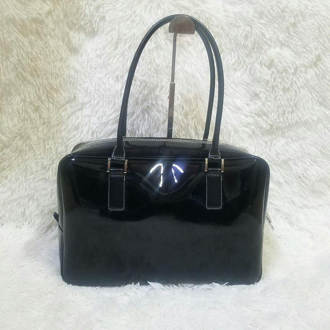 【極美品・現行】傳濱野 ボストンバッグ ハンドバッグ エナメル 黒 肩掛け可