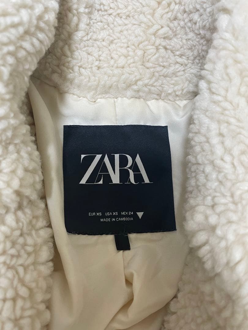 ZARAアイボリー ボア ロングコート テディベアXS