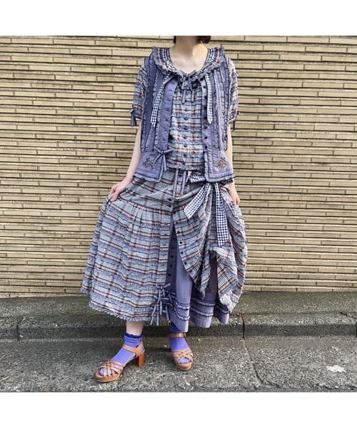 新品 PINKHOUSE ギンガムチェック パッチワーク たくし上げ スカート