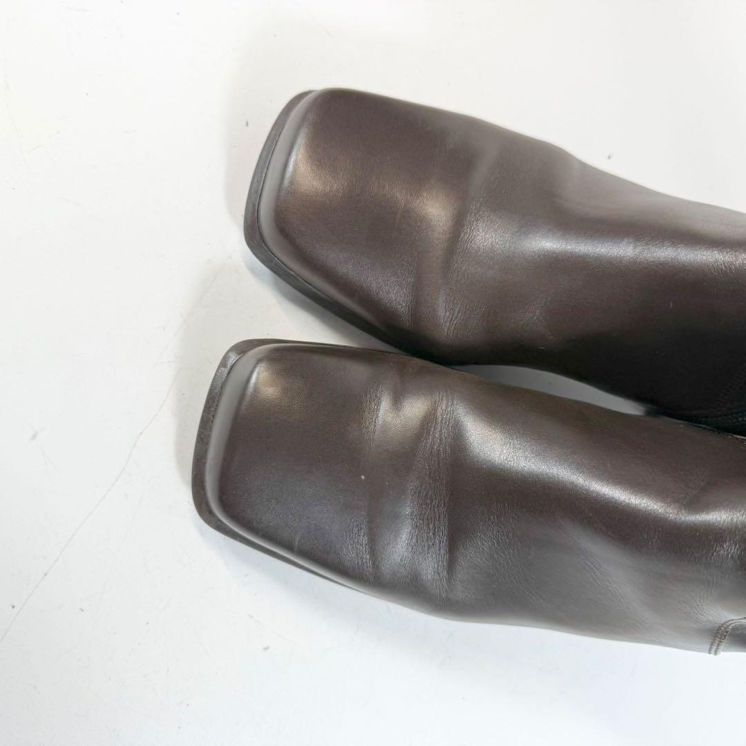 【美品】Gabor　ガボール　ロングブーツ 本革サイドジップ　スクエアトゥ　茶