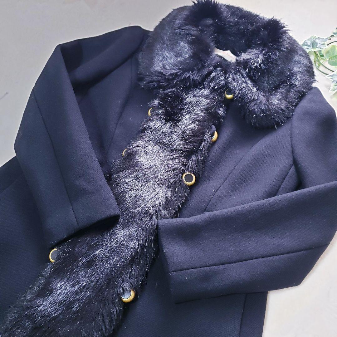 TORYBURCH フェイクファーファー付きロングコート