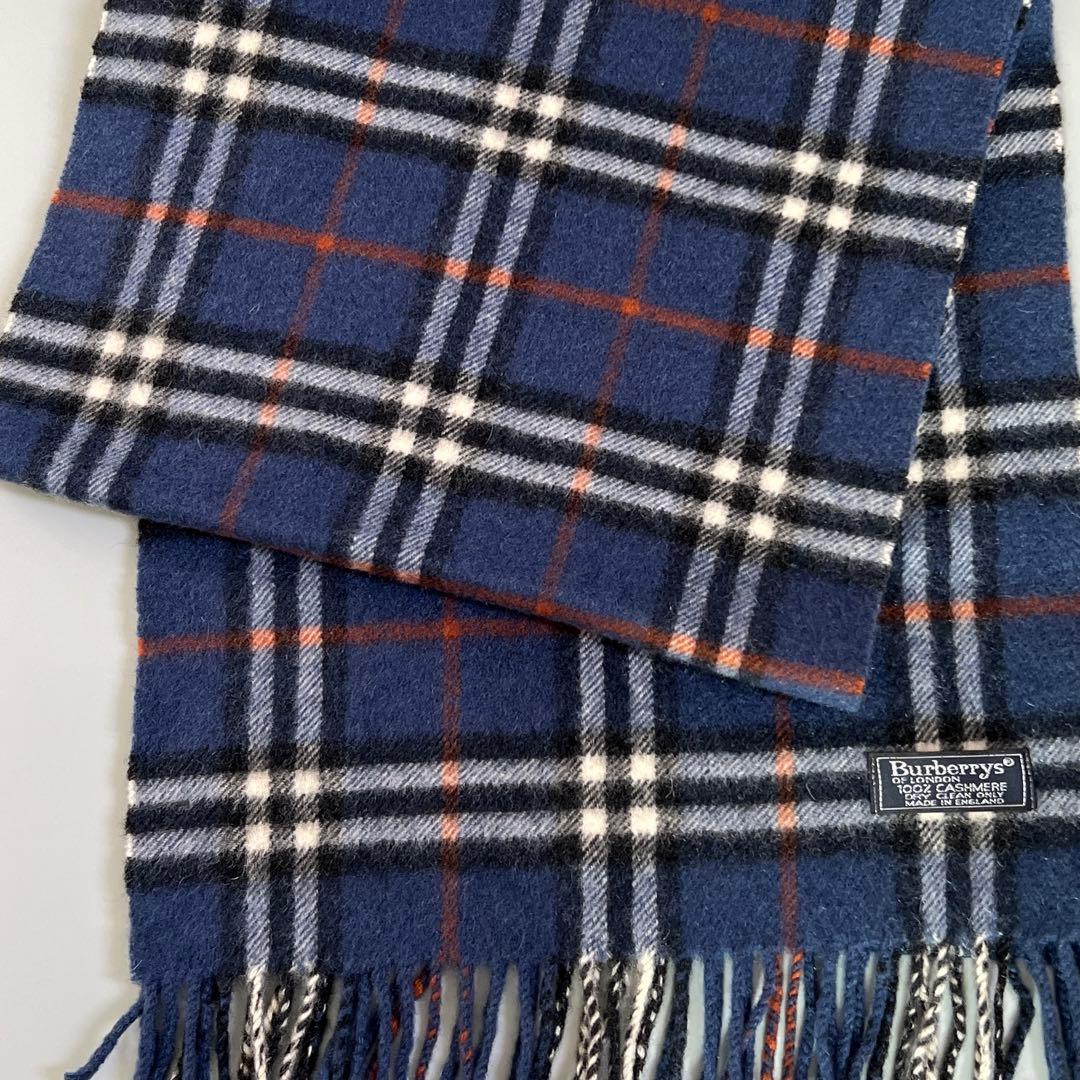 希少✨ Burberrys バーバリーズ カシミヤ マフラー ノバチェック 青
