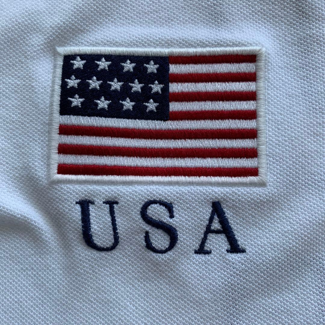美品　ラルフローレン ビッグポニー USA国旗 半袖ポロシャツ M 白