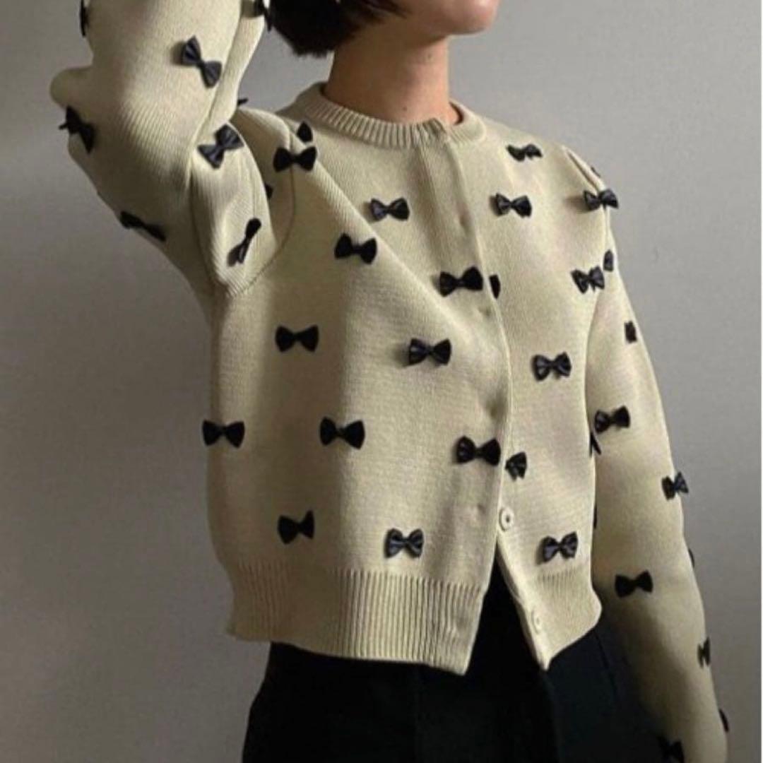 美品　AMERI MANY RIBBON SHORT KNIT TOP s