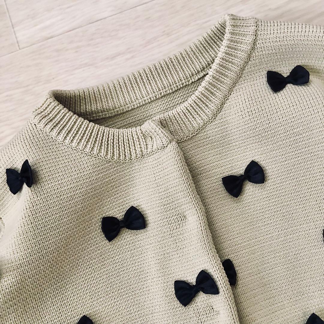 美品　AMERI MANY RIBBON SHORT KNIT TOP s