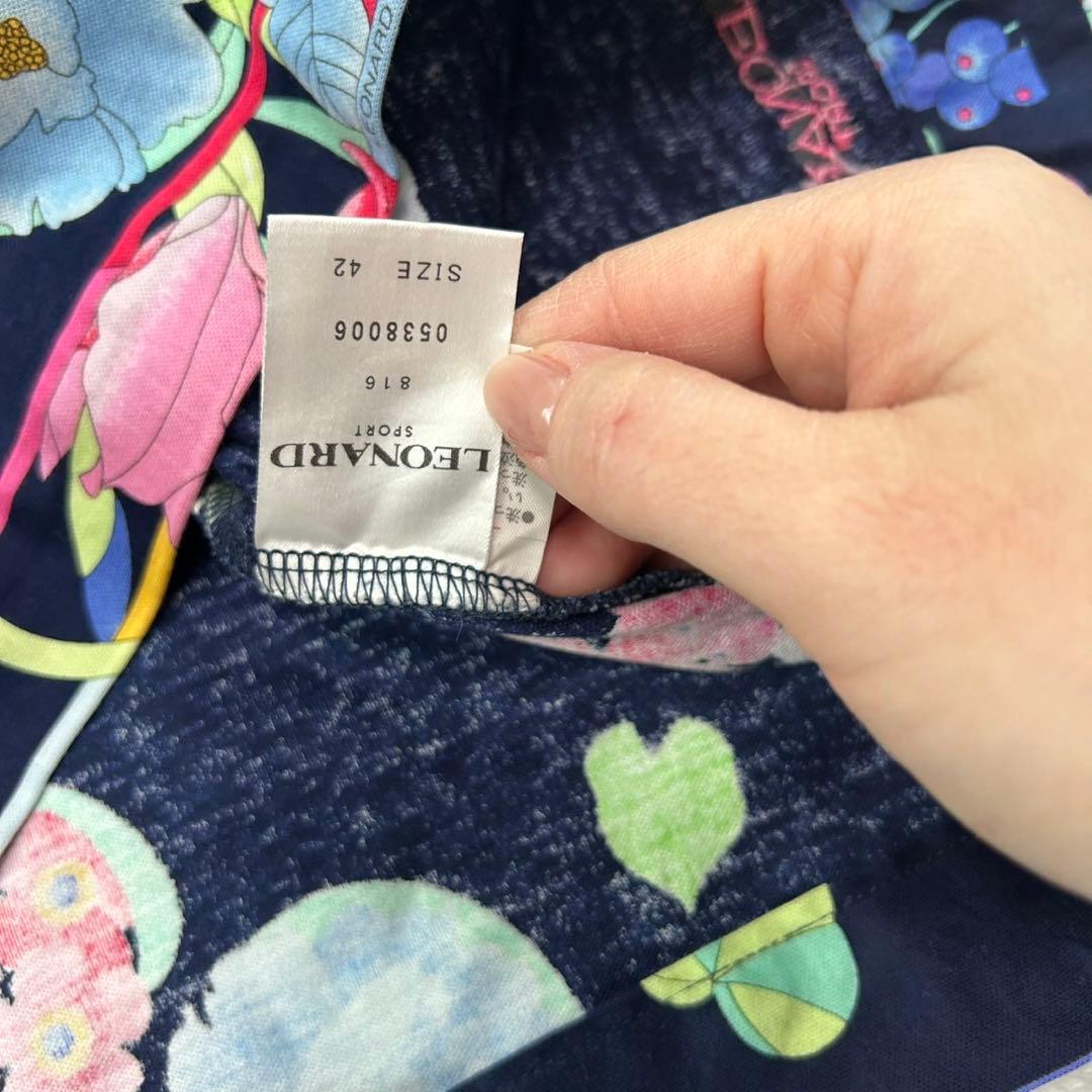 K825 新品未使用 L レオナール ロゴ刺繍 カットソー ネイビー レディース