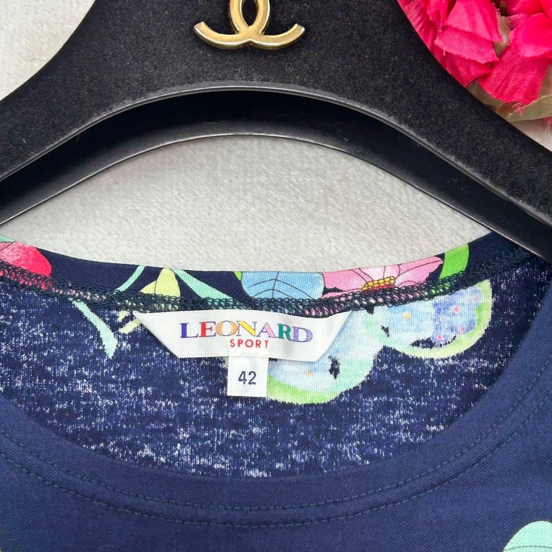 K825 新品未使用 L レオナール ロゴ刺繍 カットソー ネイビー レディース