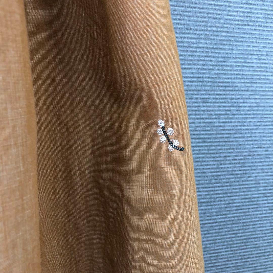 45R ハケ目フラワー刺繍スカート ブラウン ベージュ