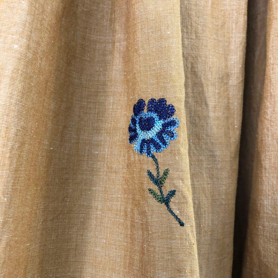 45R ハケ目フラワー刺繍スカート ブラウン ベージュ