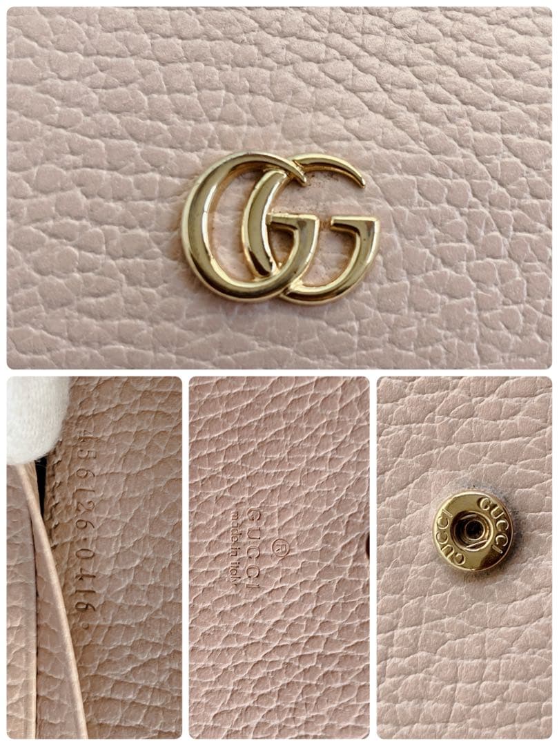 グッチ GGマーモント 折り財布 456126 レザー ゴールド ピンクベージュ