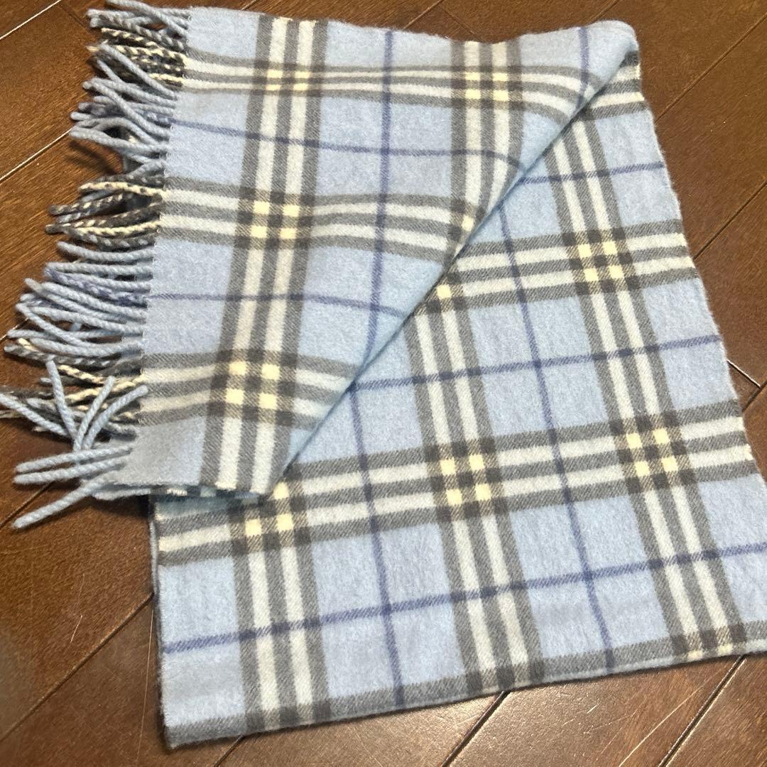 D*g様 【美品】バーバリー マフラー ノバチェックライトブルー カシミヤ100