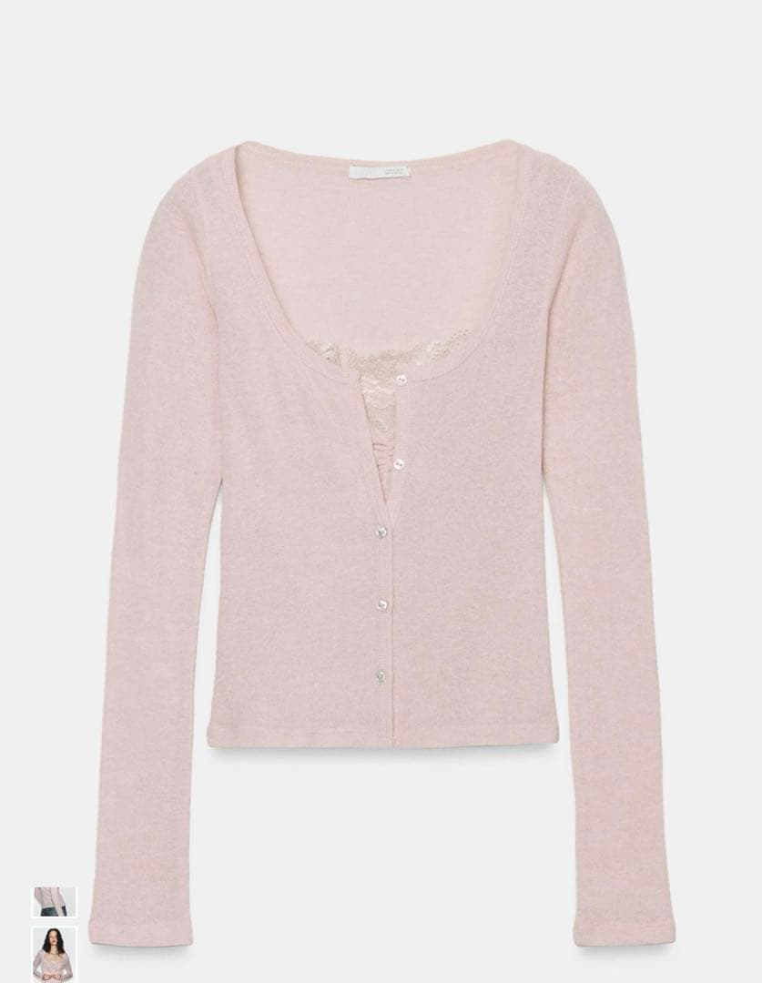 新品 ZARA レーストップコントラストジャケット ピンク S トップス ザラ