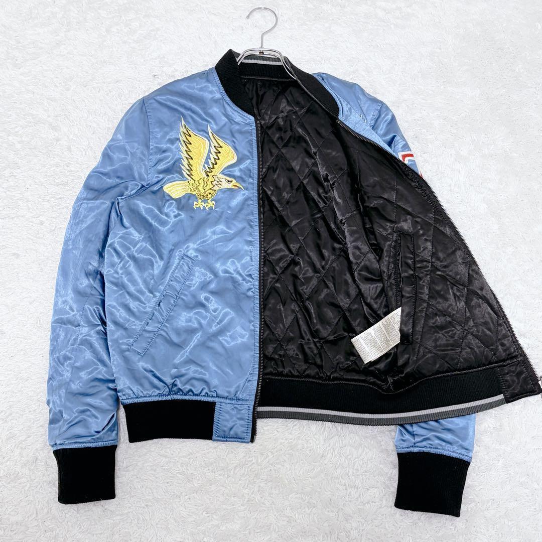 芸能人着用モデル DIESEL 刺繍スカジャン WILD SPIRIT 鷲 青