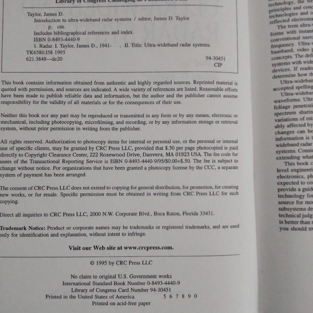 洋書 Introduction to Ultra-Wideband Radar