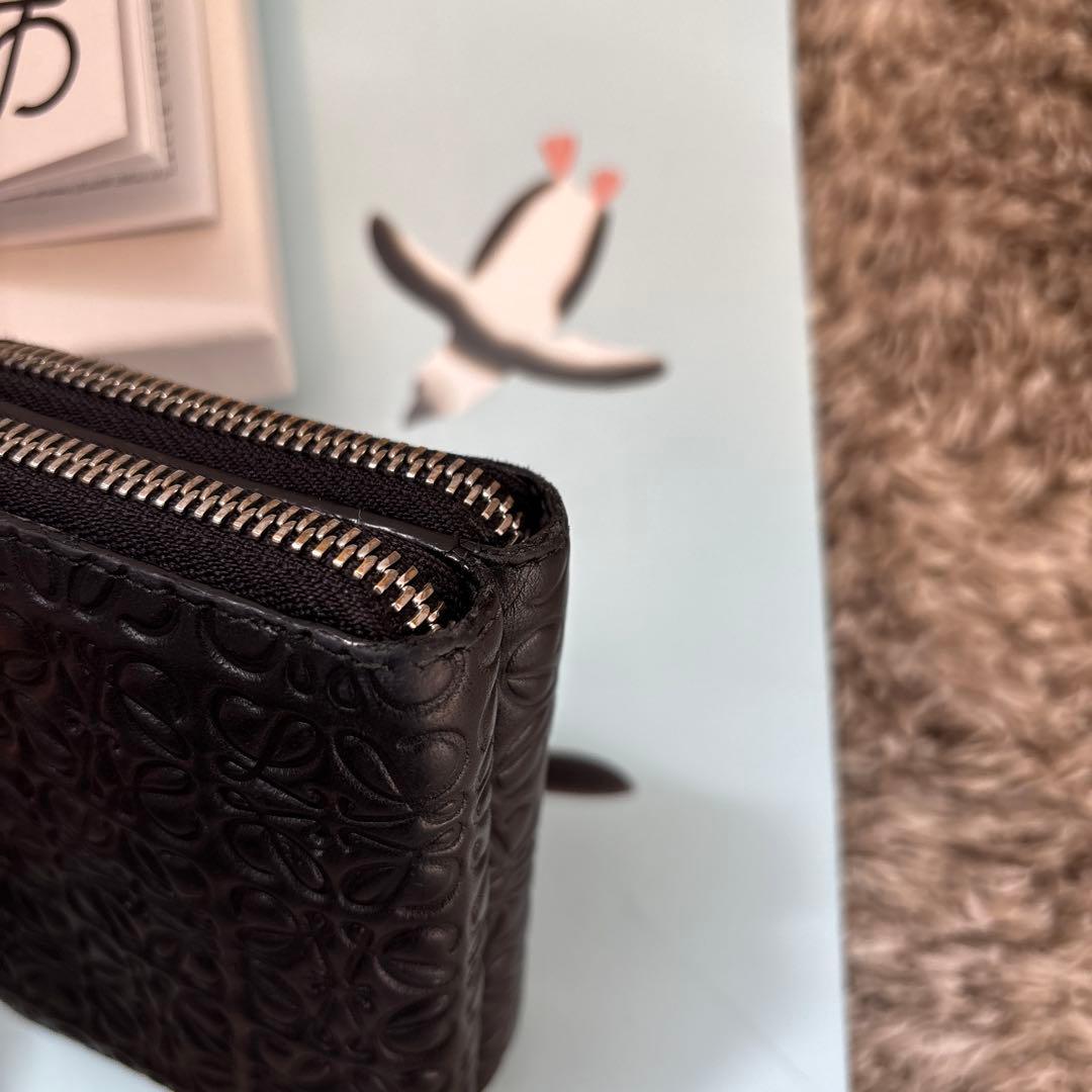 LOEWE リピートアナグラム ブラック 二つ折り ミニウォレット ジップ