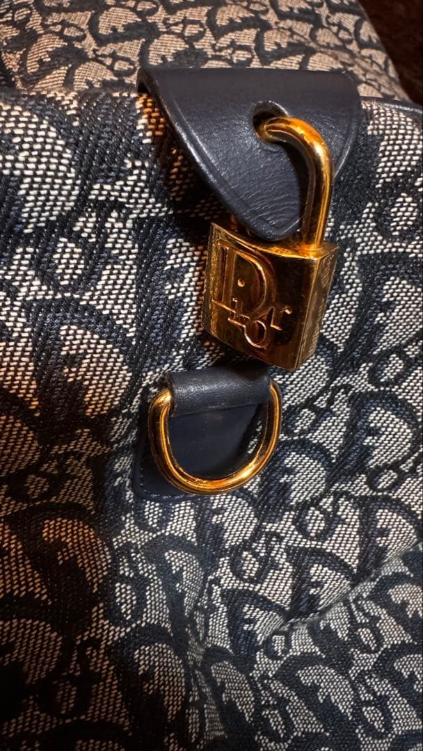 DIOR トロッター ミニボストンバッグ D金具 キャンバス ネイビー