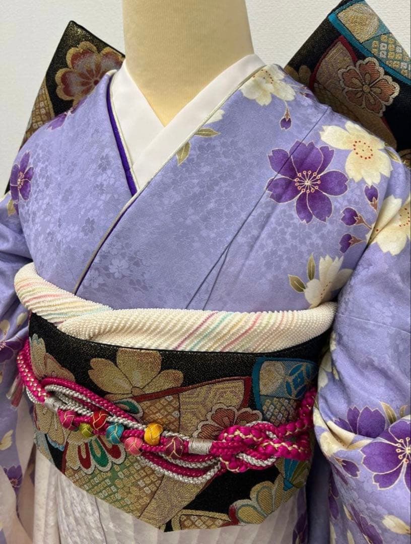 振り袖　フルセット　長襦袢　個性的　鶴　桜　成人式　刺繍入り　長尺袋帯　792