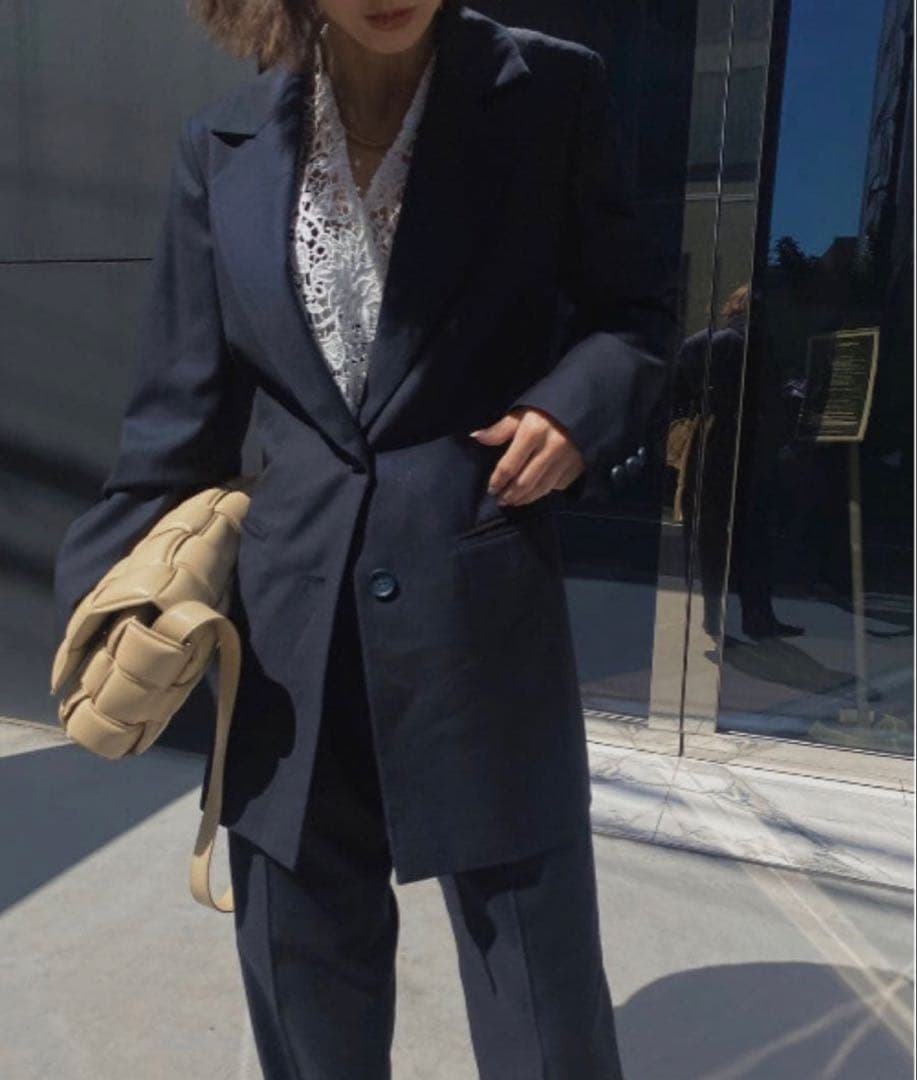 Ameri WAIST SHAPE TAILORED JACKET ネイビー