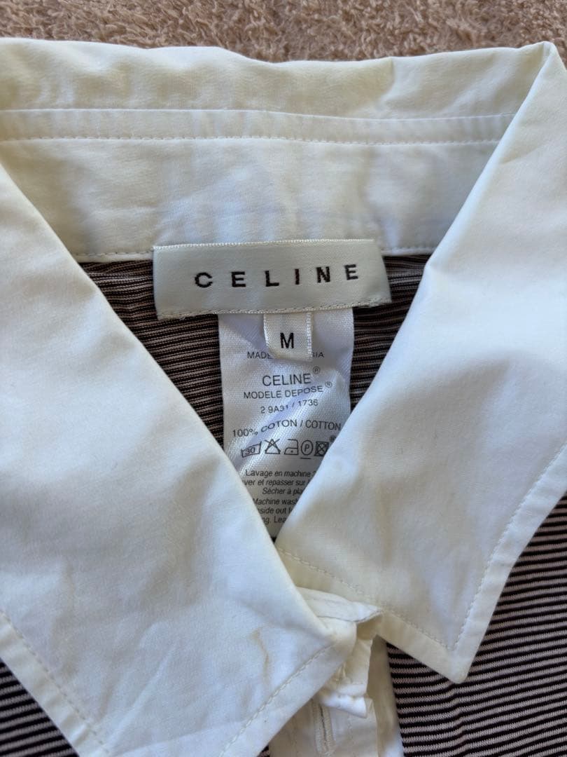 【CELINE】 Mサイズボーダーポロシャツ ブラウンストライプ