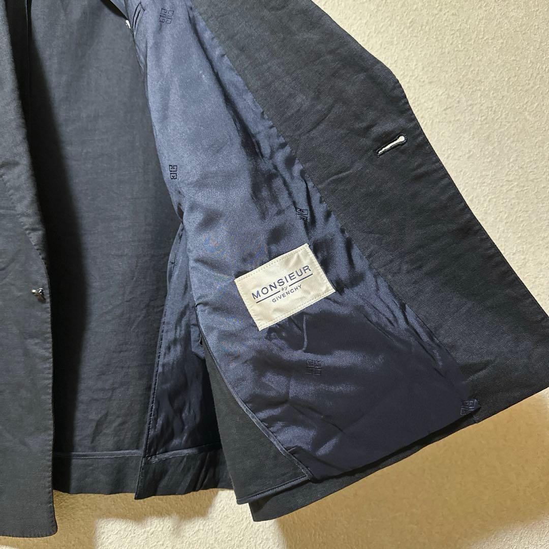 80s GIVENCHY ブラック リネン 100% ダブルブレスト ジャケット