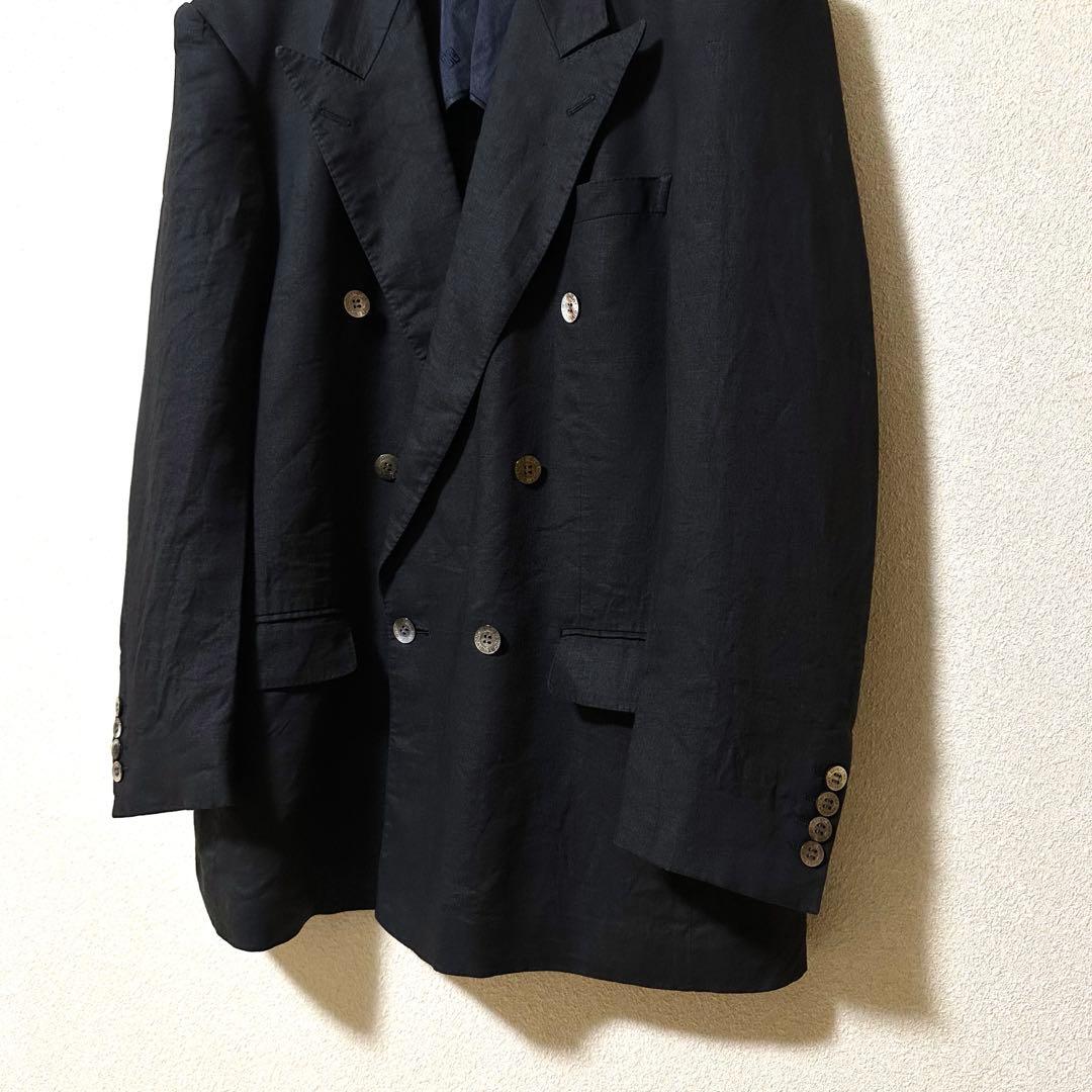 80s GIVENCHY ブラック リネン 100% ダブルブレスト ジャケット