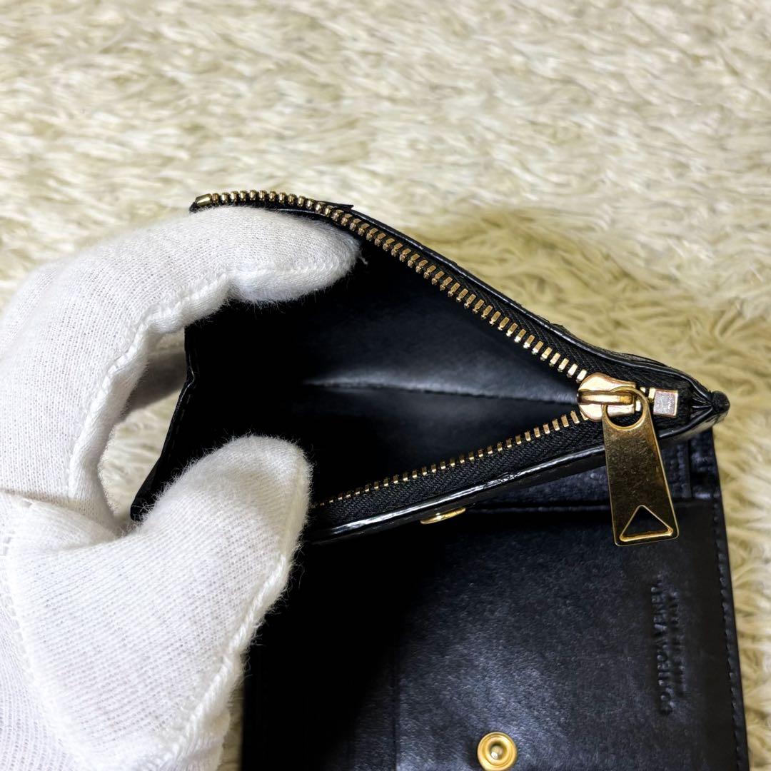 IC内蔵【美品】ボッテガヴェネタ 二つ折り財布 マキシイントレチャート ブラック