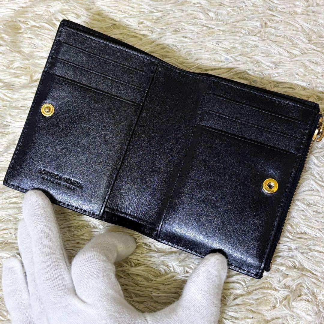 IC内蔵【美品】ボッテガヴェネタ 二つ折り財布 マキシイントレチャート ブラック