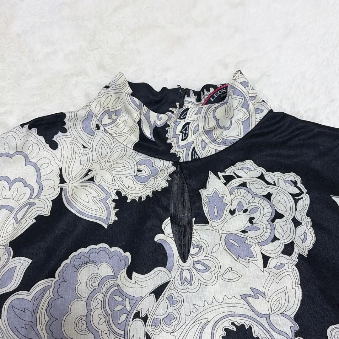 美品 LEONARD 半袖 カットソー 花柄 ペイズリー トリム トップス LL