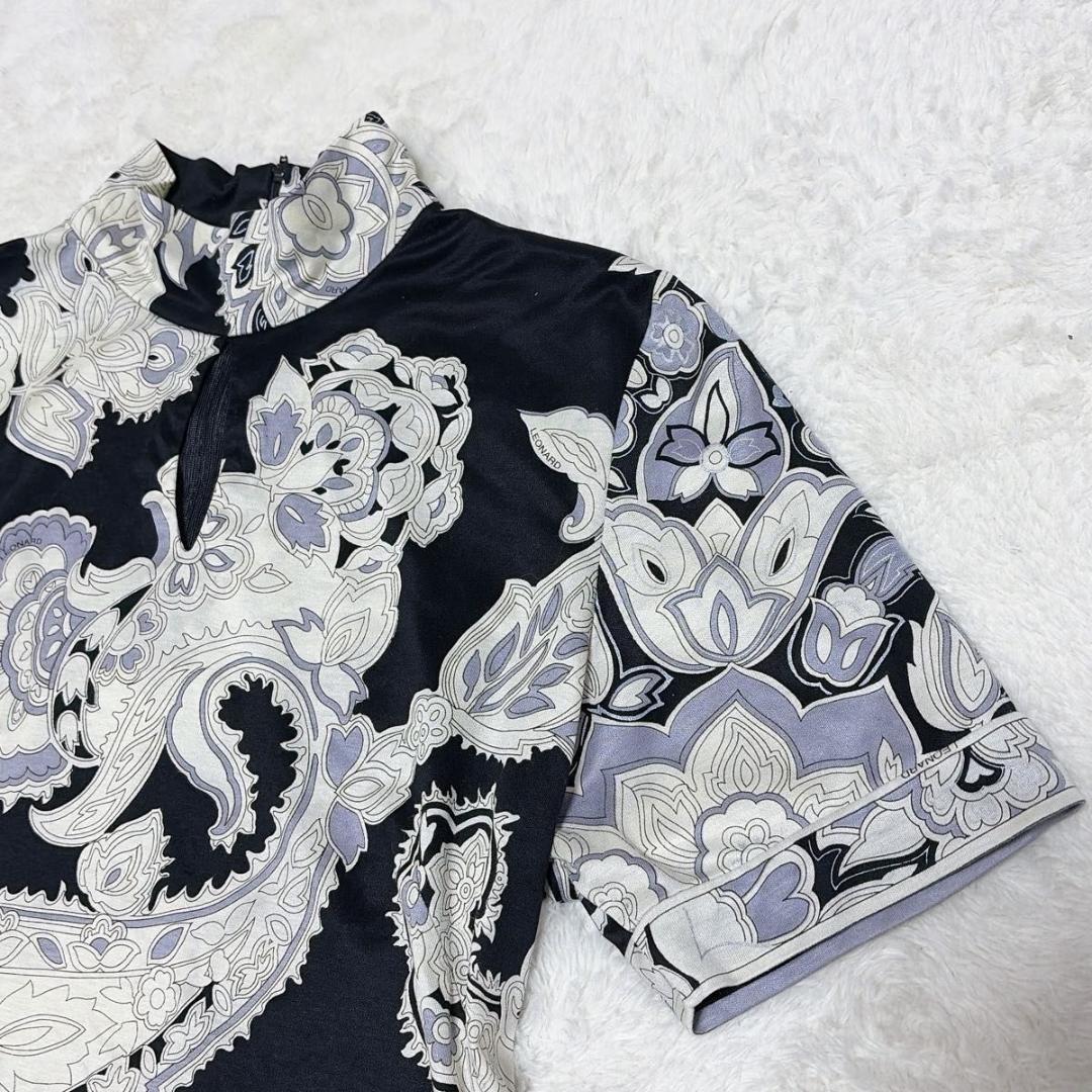 美品 LEONARD 半袖 カットソー 花柄 ペイズリー トリム トップス LL