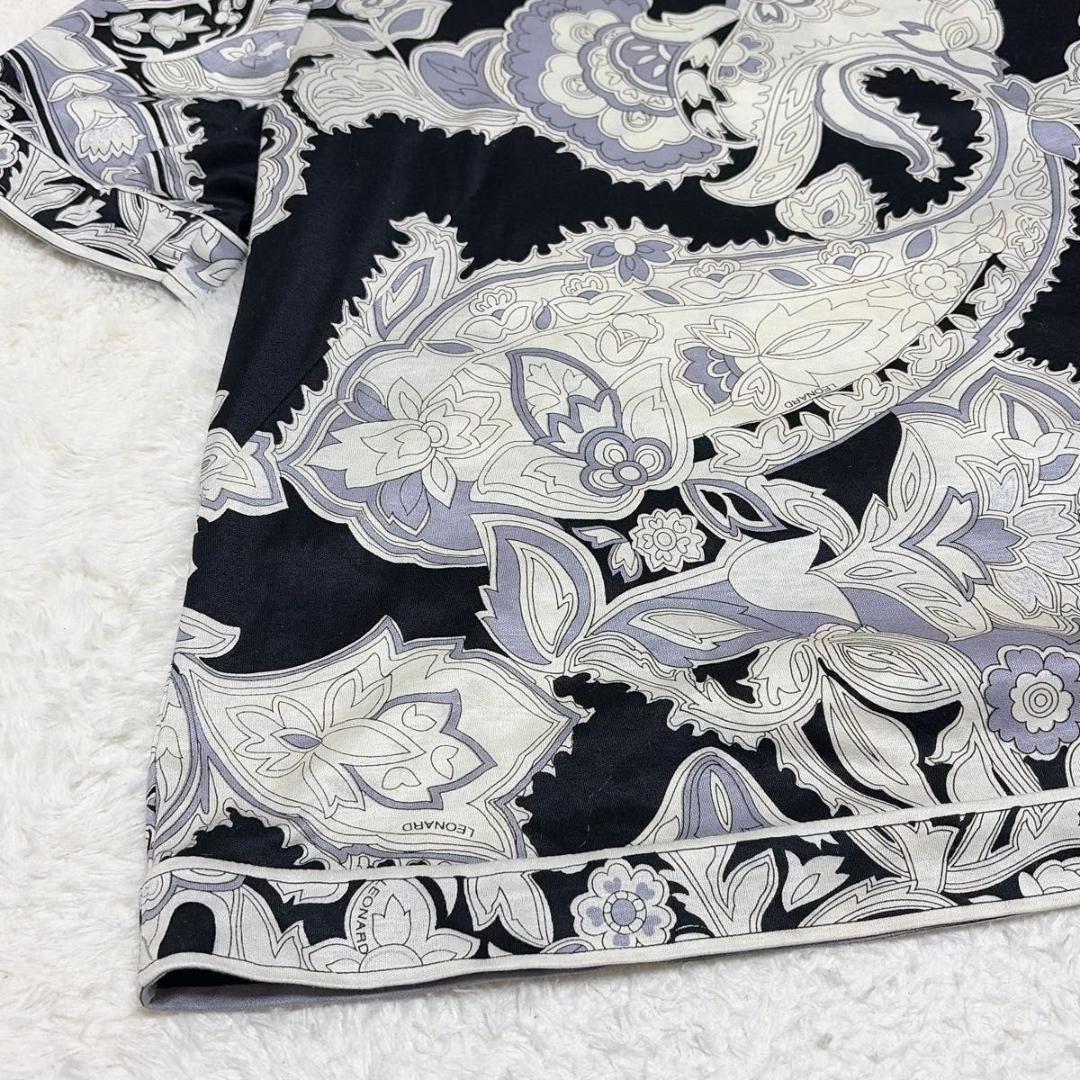 美品 LEONARD 半袖 カットソー 花柄 ペイズリー トリム トップス LL