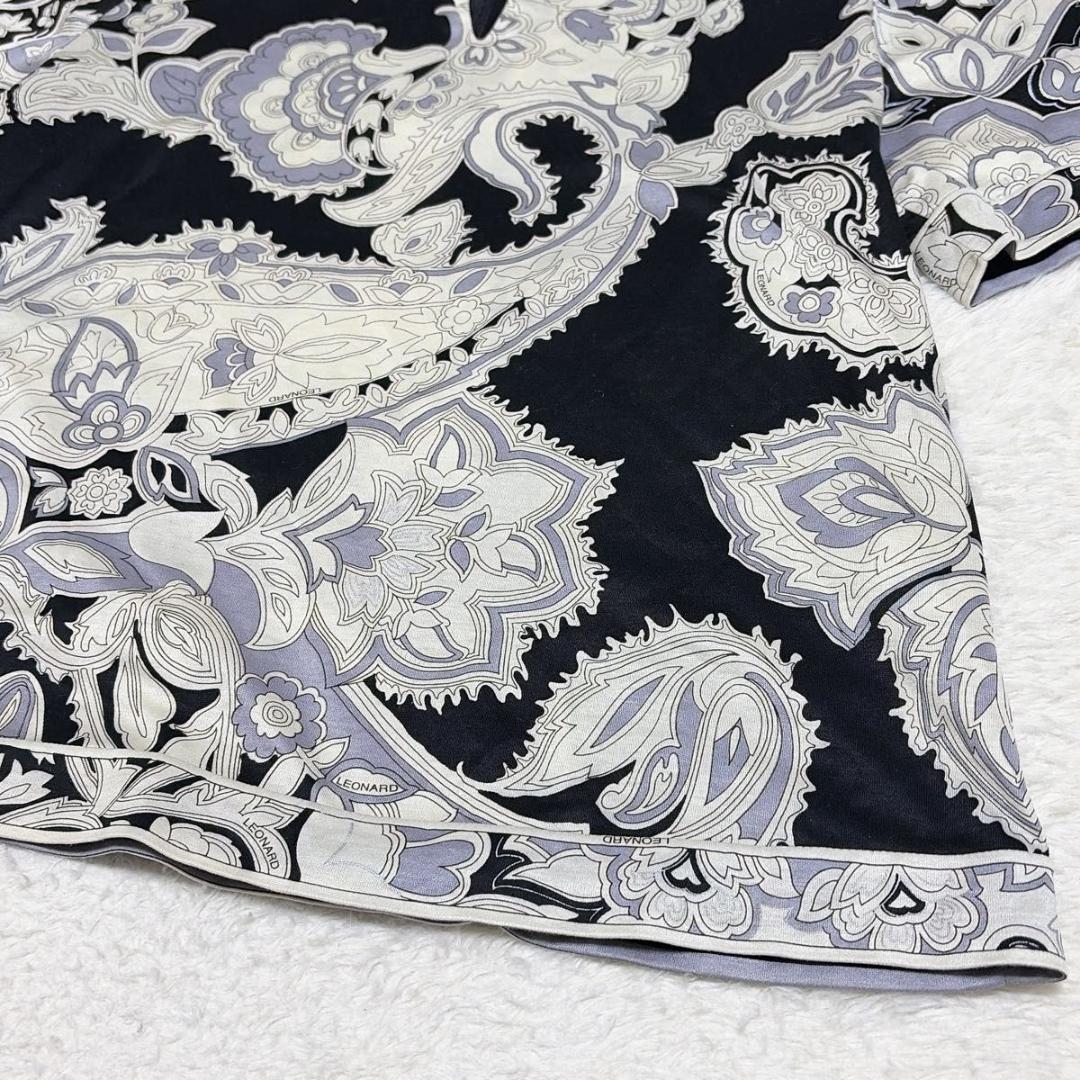 美品 LEONARD 半袖 カットソー 花柄 ペイズリー トリム トップス LL