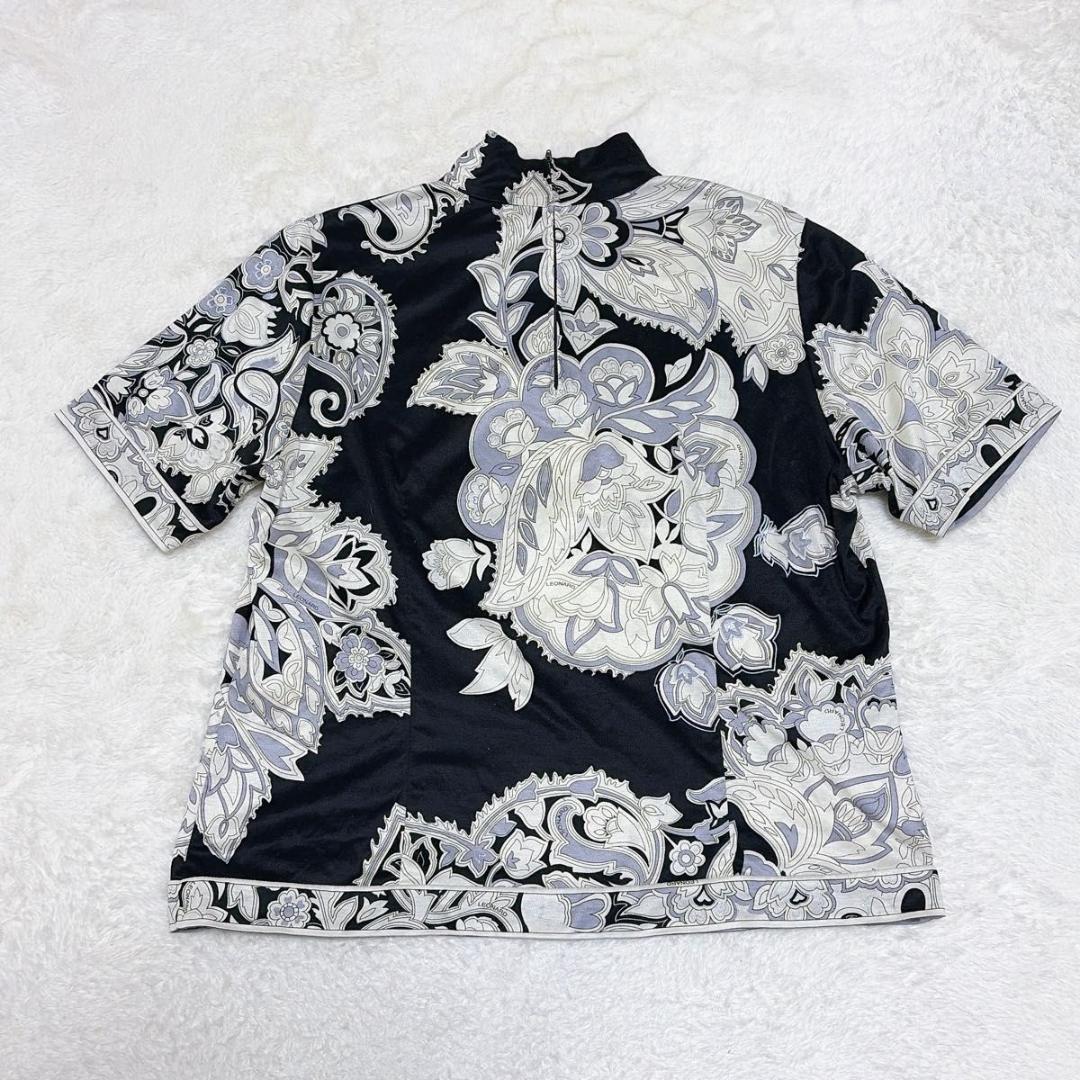 美品 LEONARD 半袖 カットソー 花柄 ペイズリー トリム トップス LL