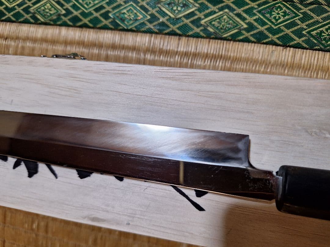 フグ引き　本焼き　尺　鏡面　黒檀金巻き柄