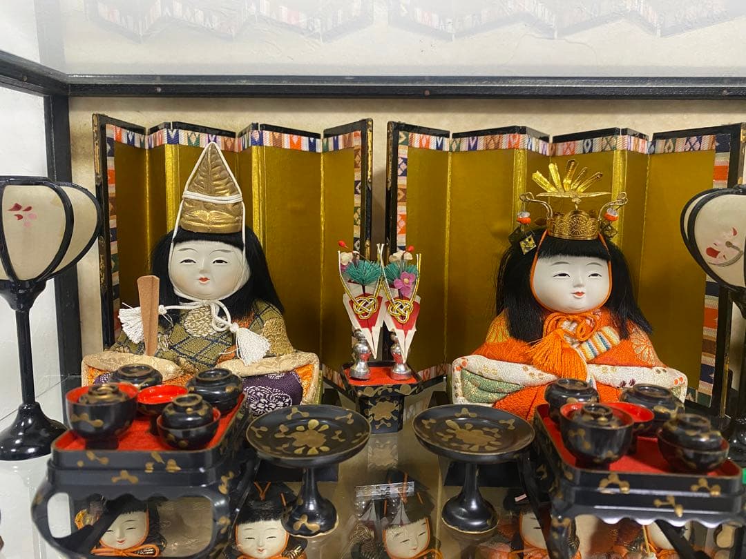 ひな祭り 泰光作 宝春雛 ガラスケース入り 雛人形15人1960年代昭和レトロ