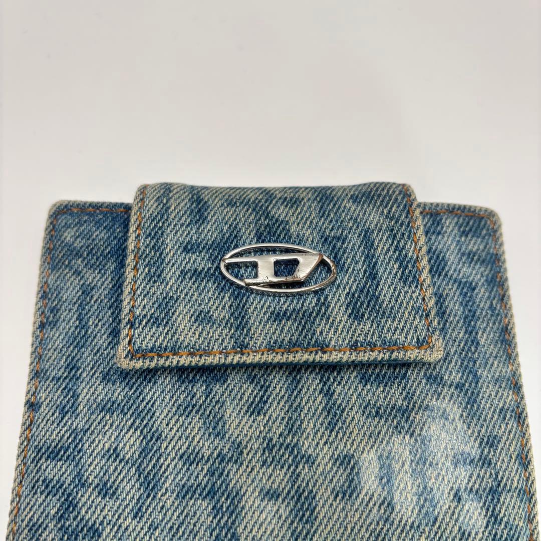 DIESEL 二つ折り財布　デニム　Dロゴ　キャンバス　シルバー　財布　レザー