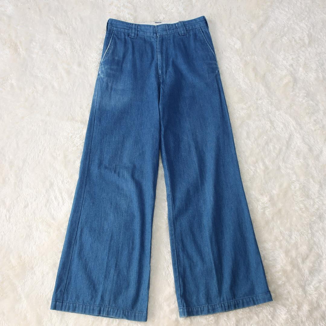 ハイク HYKE ワイドレッグ デニムパンツ ハイウエスト ブルー 1
