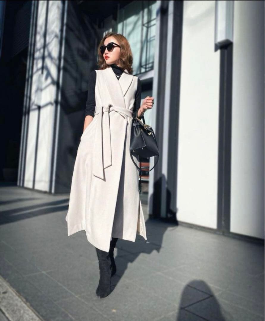 Sheller ［シェリエ］ロングジレコート ウエストベルト付き