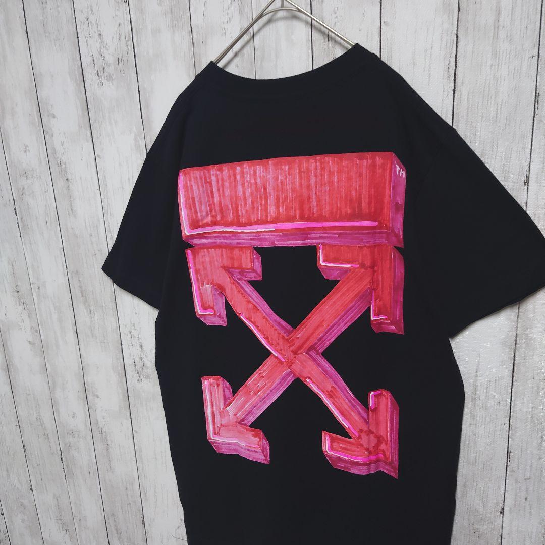 【QR鑑定済】オフホワイト　マーカー　クロスアロー　バックプリント　Tシャツ