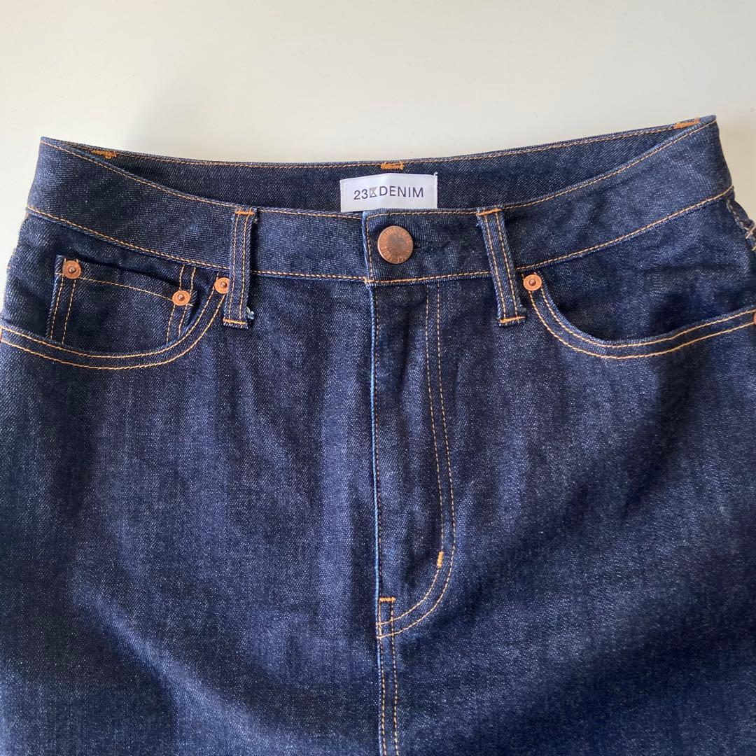 大きめ 23区DENIM ストレッチ デニムスカート 44 XXL ネイビー