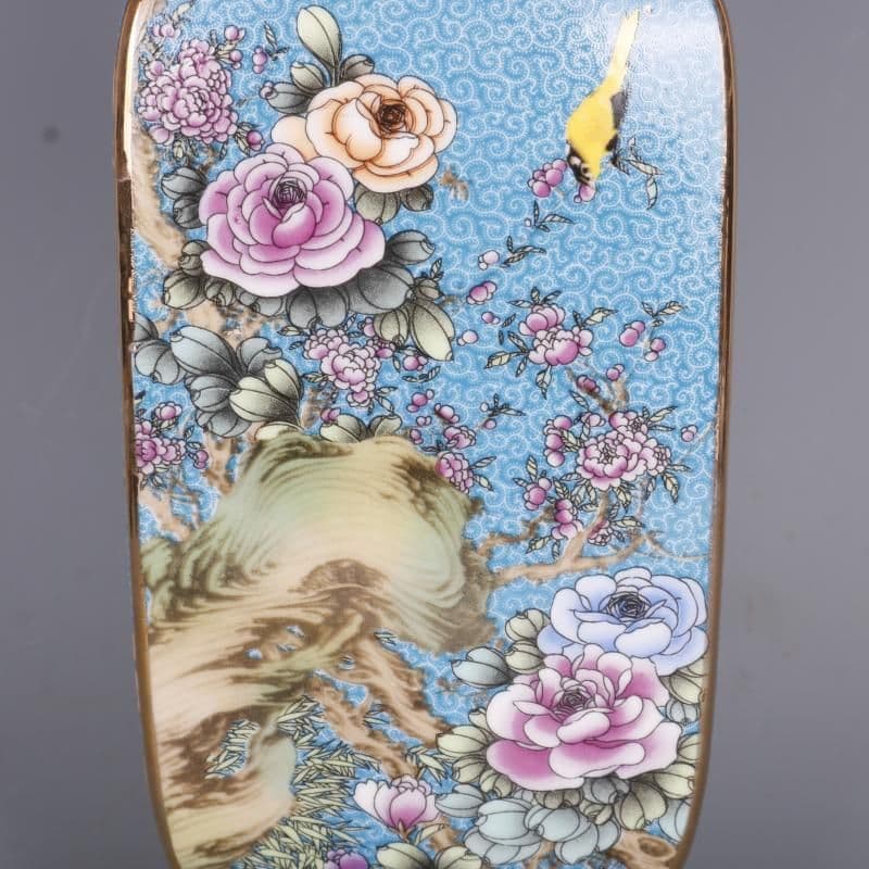 琺瑯彩花鳥四方瓶  陶磁器 装飾品 現代工芸品美術品 置物