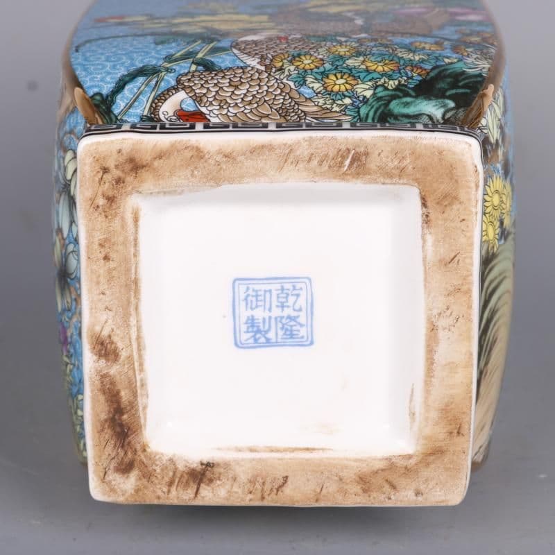 琺瑯彩花鳥四方瓶  陶磁器 装飾品 現代工芸品美術品 置物