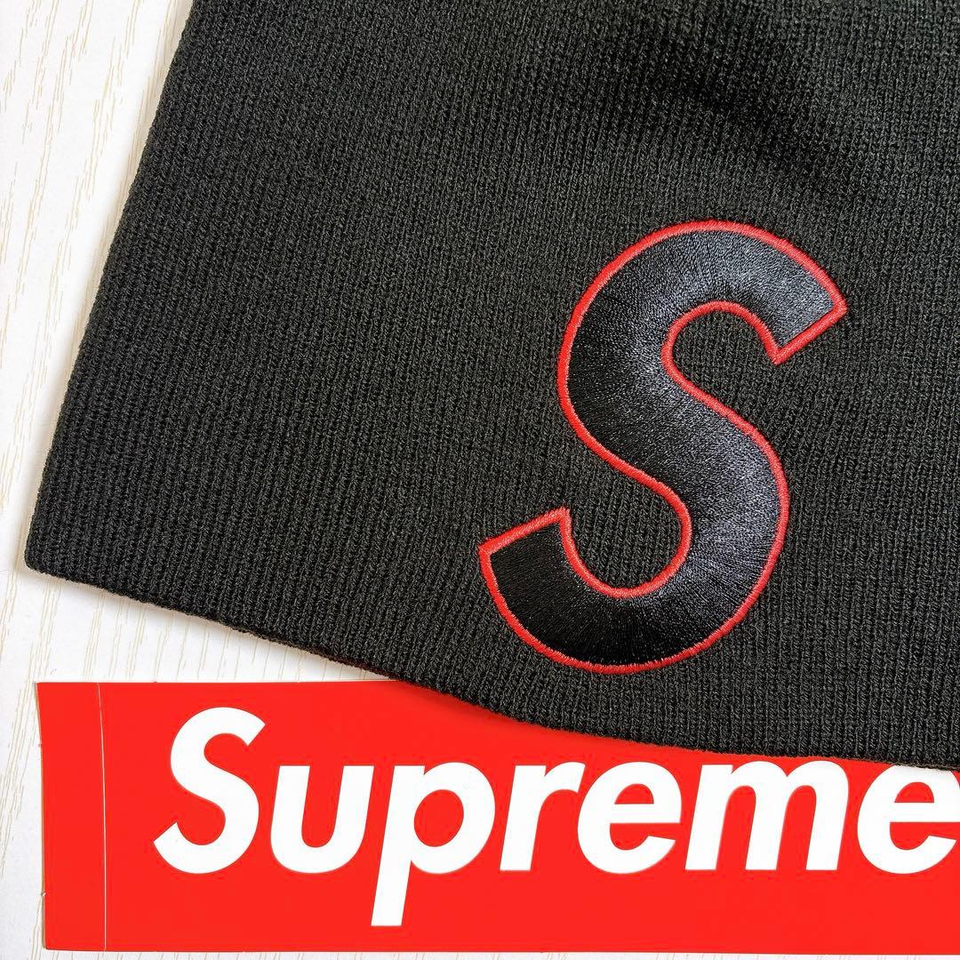 Supreme NEW ERA ニット帽　ビーニー　Sロゴ　ブラック　黒　赤