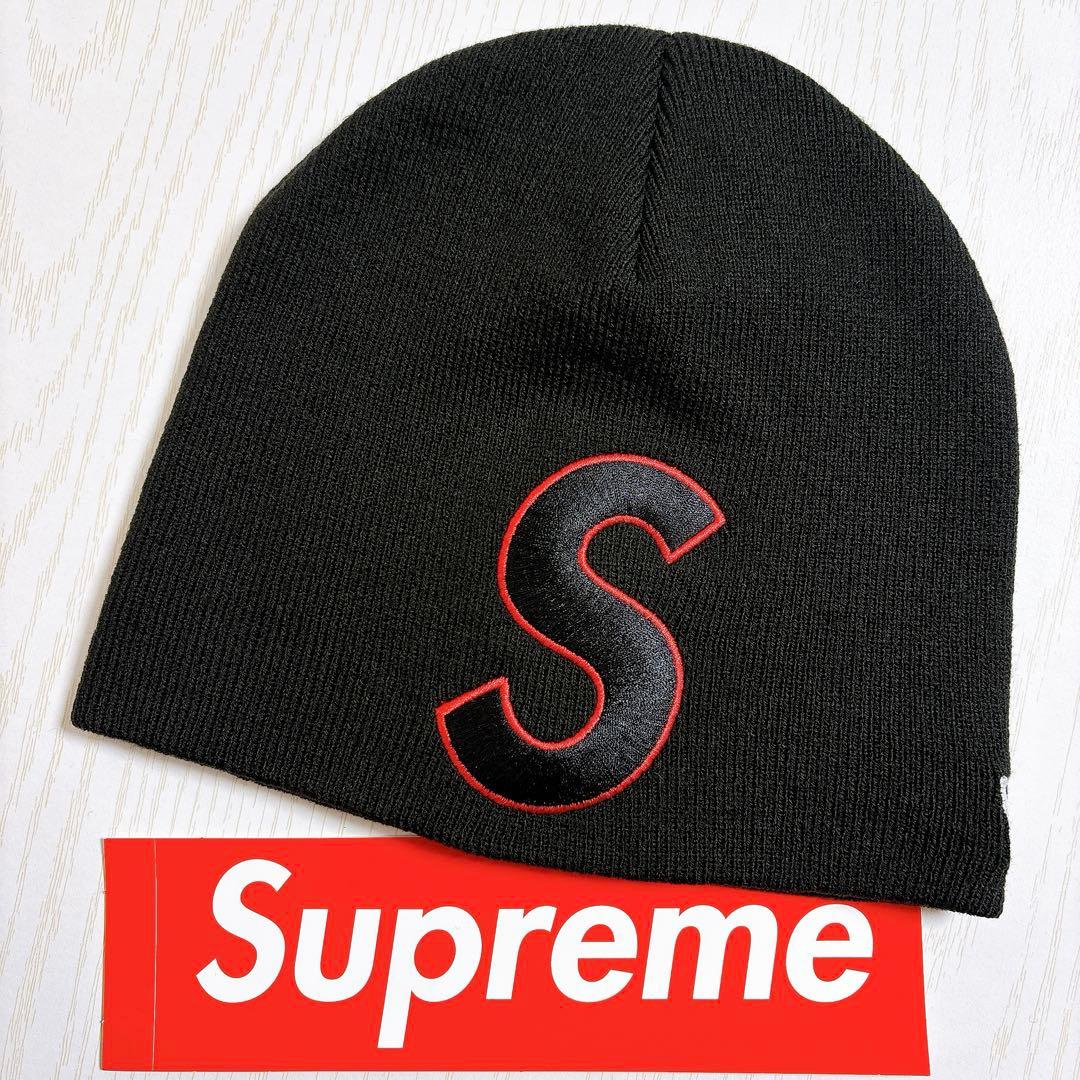 Supreme NEW ERA ニット帽　ビーニー　Sロゴ　ブラック　黒　赤