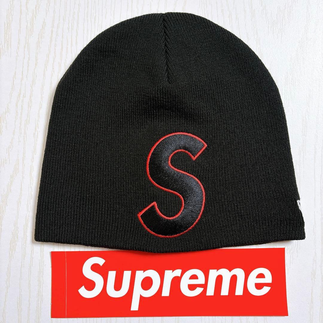 Supreme NEW ERA ニット帽　ビーニー　Sロゴ　ブラック　黒　赤